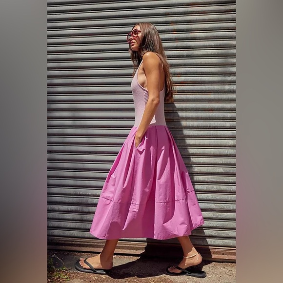 Free People Pink and White Midi Dress - Picture 2 of 7